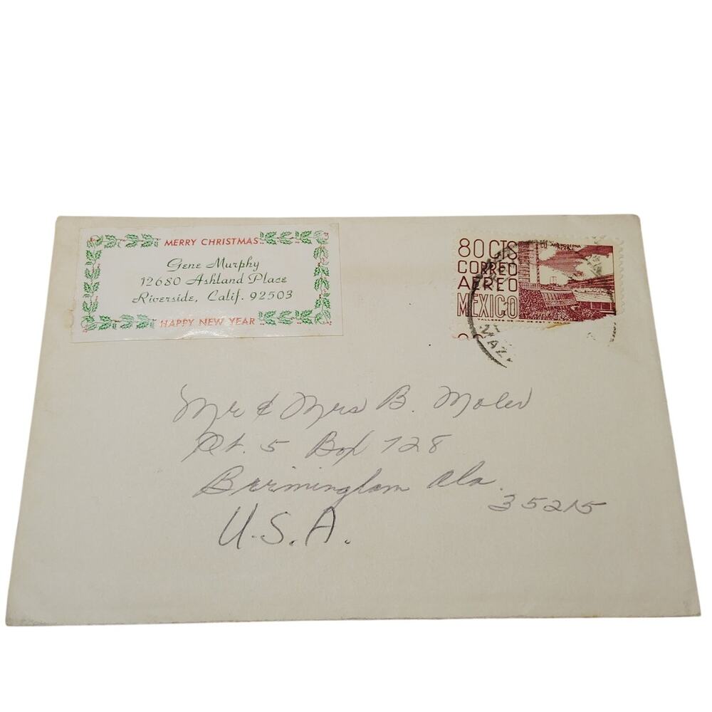 Vintage 60s Mexico Airmail 80 Cts Stamp Cover - Cream & Red Collectible Envelope